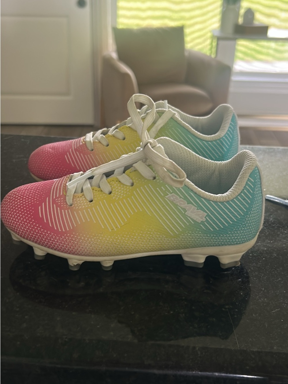 Kids Gradient Pink Yellow Blue Soccer Cleats - Unbranded